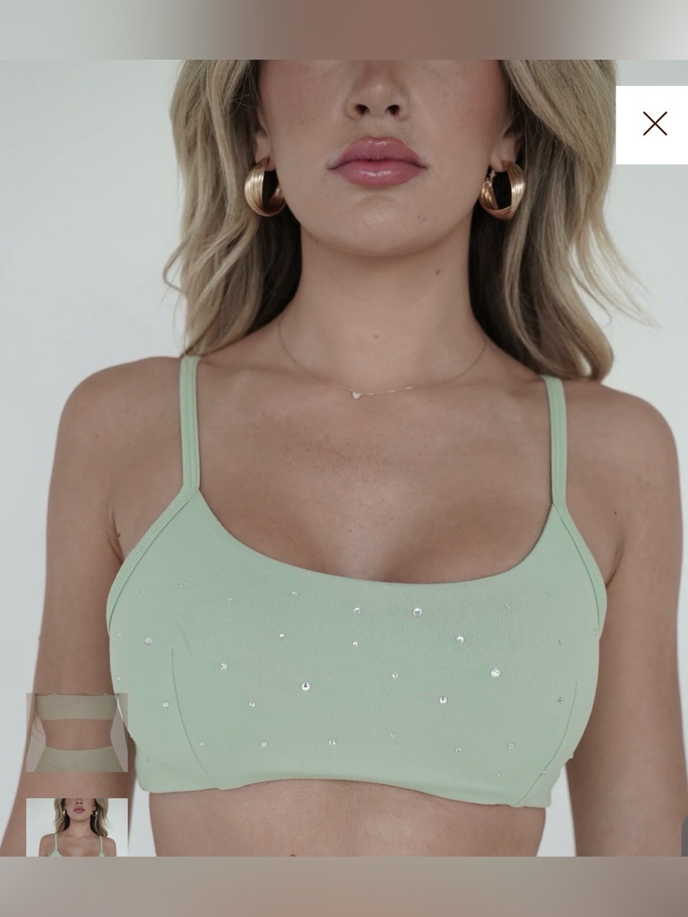 Sequin Scoop Neck Crop Tank Top and Leggings - Mint